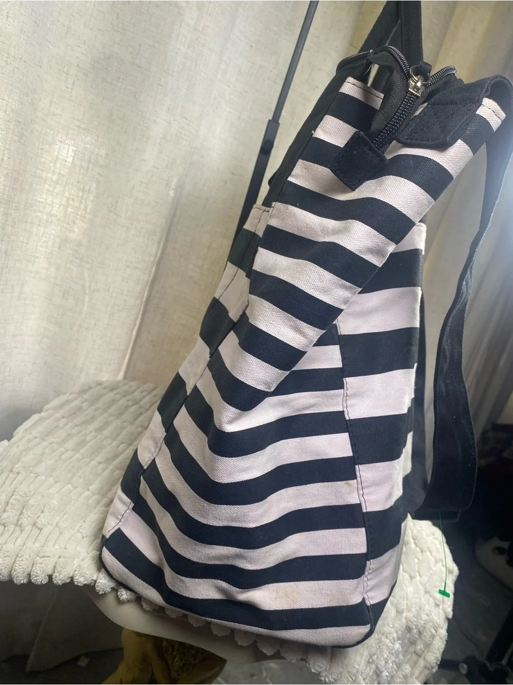 Victoria’s Secret Pink Black Striped Weekender Tote Bag Large Canvas Getaway